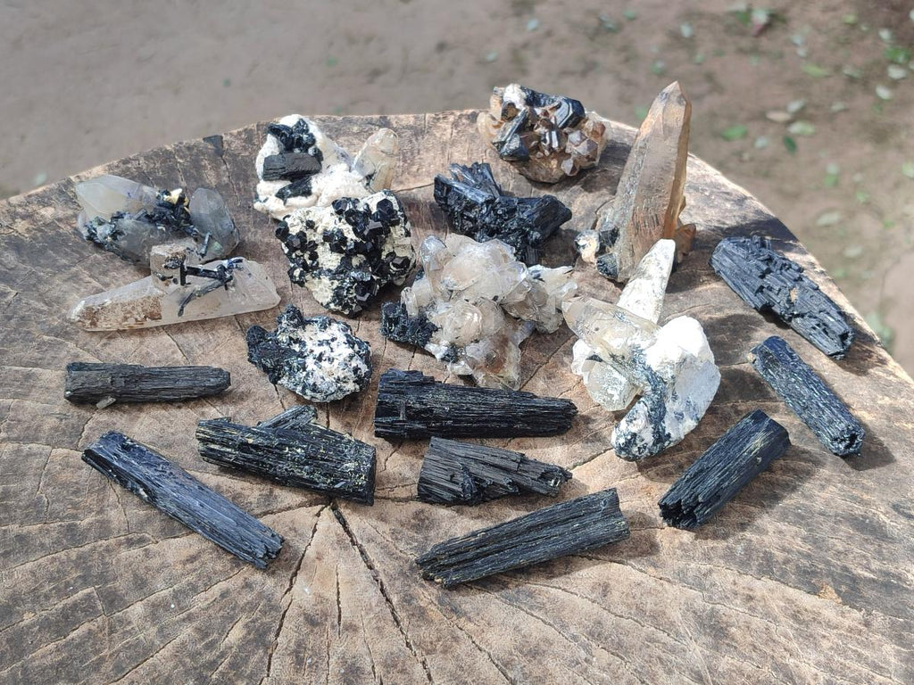 Natural Smokey Quartz Specimens with Black Tourmaline x 19 From Erongo, Namibia - Toprock Gemstones and Minerals 