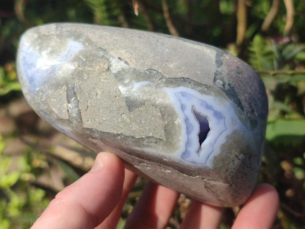 Polished and Natural Blue Lace Agate Standing Display Pieces x 2 From Nsanje, Malawi - Toprock Gemstones and Minerals 