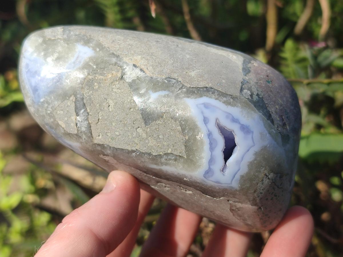 Polished and Natural Blue Lace Agate Standing Display Pieces x 2 From Nsanje, Malawi - Toprock Gemstones and Minerals 