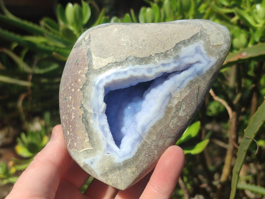 Polished and Natural Blue Lace Agate Standing Display Pieces x 2 From Nsanje, Malawi - Toprock Gemstones and Minerals 