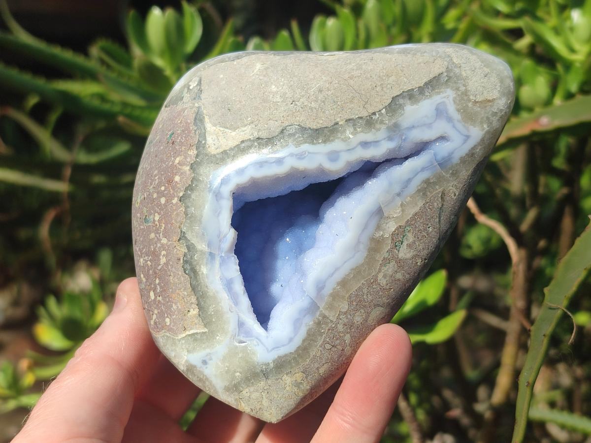 Polished and Natural Blue Lace Agate Standing Display Pieces x 2 From Nsanje, Malawi - Toprock Gemstones and Minerals 