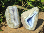 Polished and Natural Blue Lace Agate Standing Display Pieces x 2 From Nsanje, Malawi - Toprock Gemstones and Minerals 