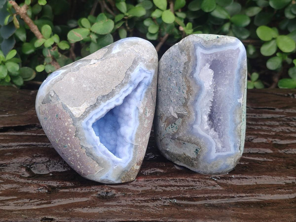 Polished and Natural Blue Lace Agate Standing Display Pieces x 2 From Nsanje, Malawi - Toprock Gemstones and Minerals 