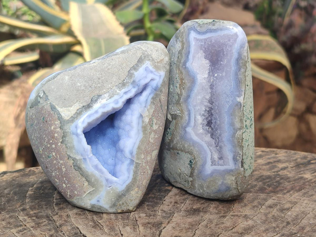Polished and Natural Blue Lace Agate Standing Display Pieces x 2 From Nsanje, Malawi - Toprock Gemstones and Minerals 