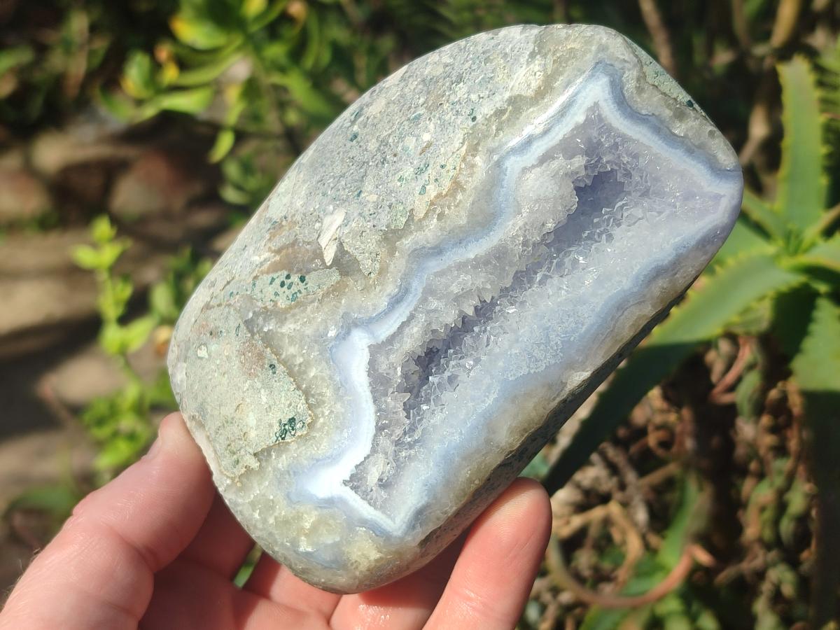 Polished and Natural Blue Lace Agate Standing Display Pieces x 2 From Nsanje, Malawi - Toprock Gemstones and Minerals 