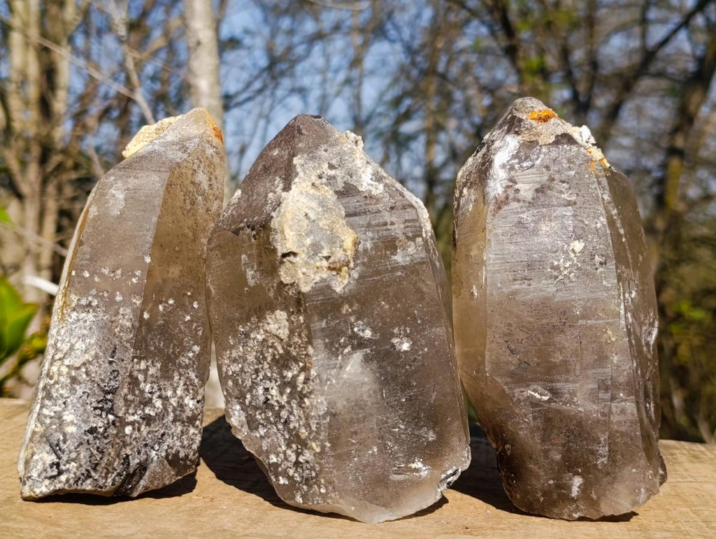 Natural Smokey Quartz Crystals with Hyalite Opal x 3 From Erongo, Namibia - Toprock Gemstones and Minerals 