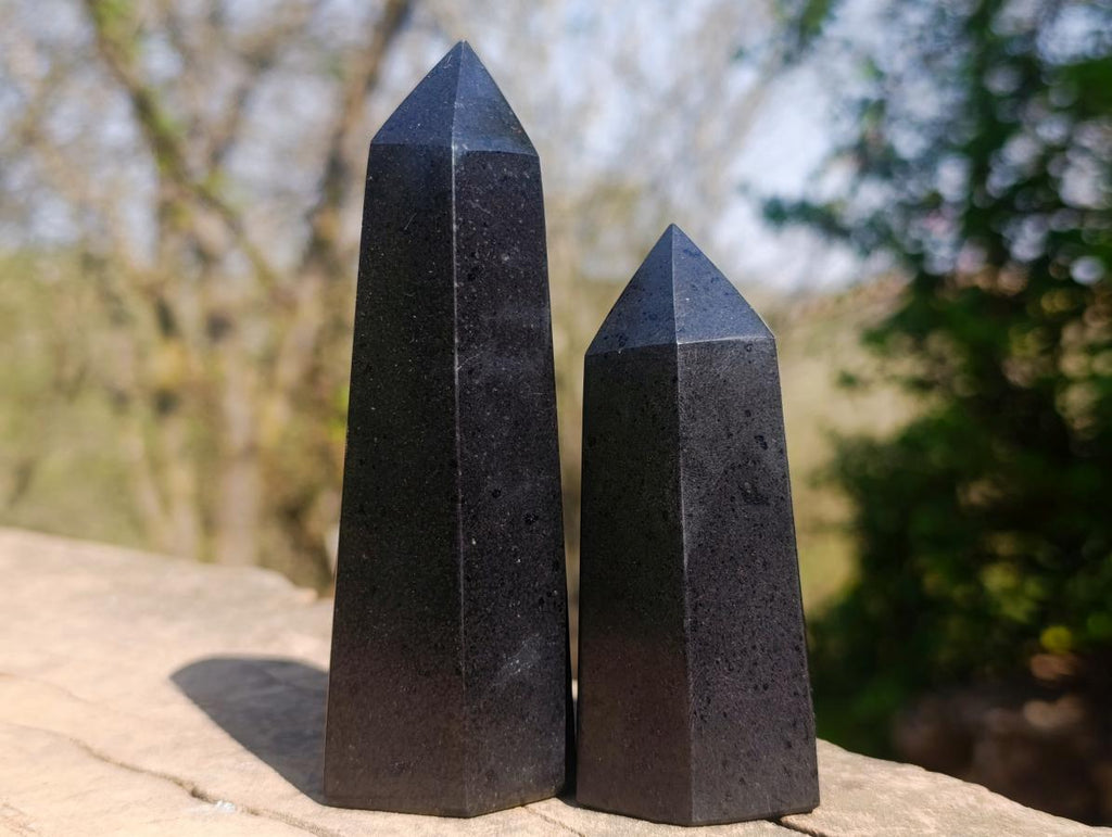 Polished Black Basalt Display Crystals x 6 From Madagascar - Toprock Gemstones and Minerals 