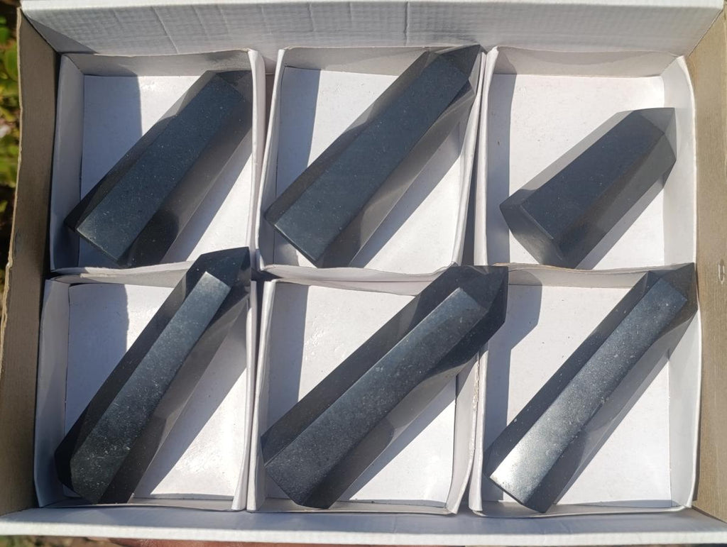 Polished Black Basalt Display Crystals x 6 From Madagascar - Toprock Gemstones and Minerals 
