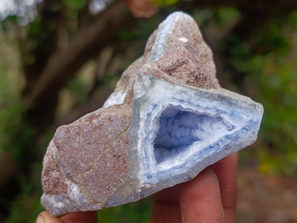 Polished One Side Blue Lace Agate Geodes x 12 From Nsanje, Malawi