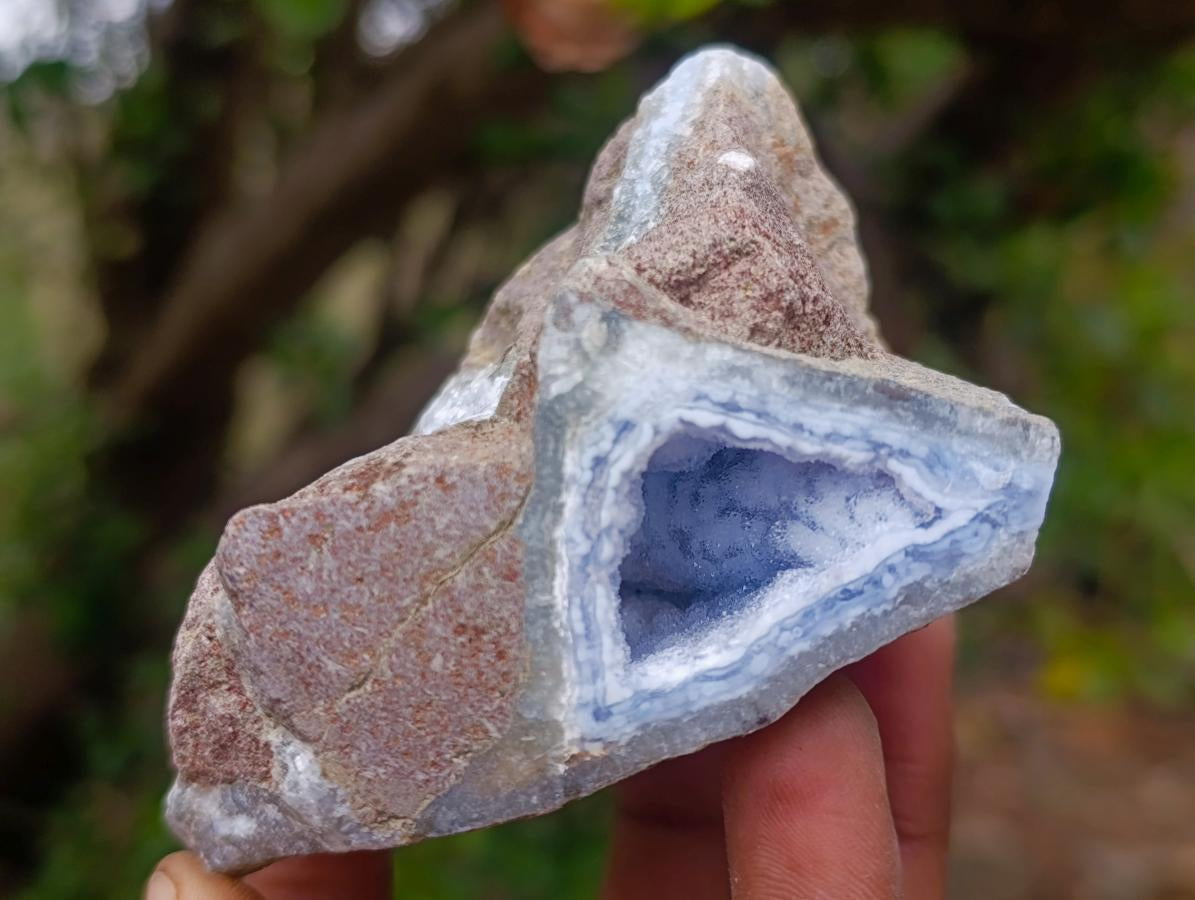 Polished One Side Blue Lace Agate Geodes x 12 From Nsanje, Malawi