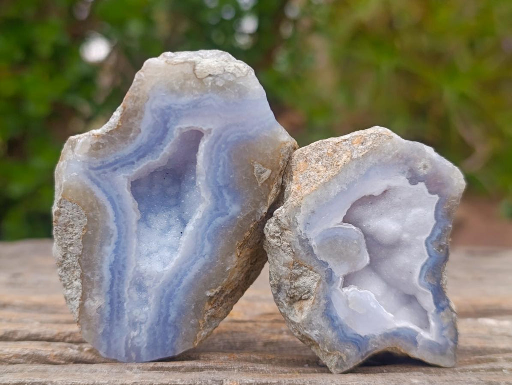 Polished One Side Blue Lace Agate Geodes x 12 From Nsanje, Malawi