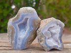 Polished One Side Blue Lace Agate Geodes x 12 From Nsanje, Malawi