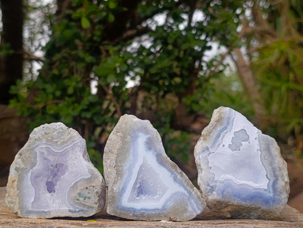 Polished One Side Blue Lace Agate Geodes x 12 From Nsanje, Malawi