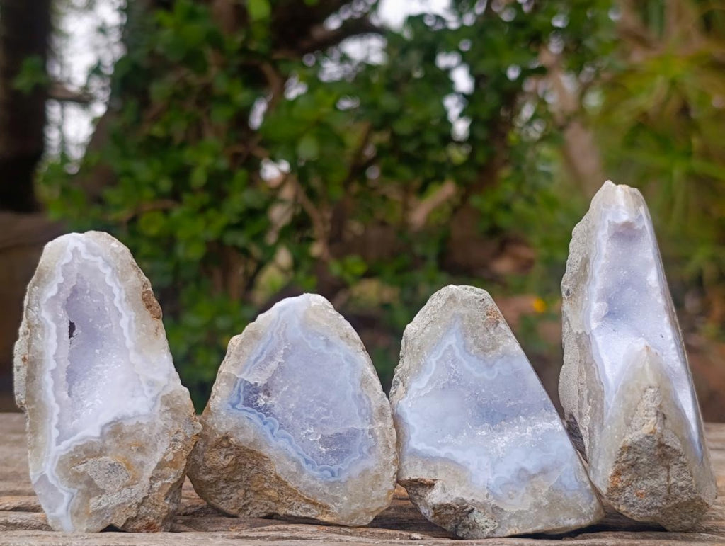 Polished One Side Blue Lace Agate Geodes x 12 From Nsanje, Malawi