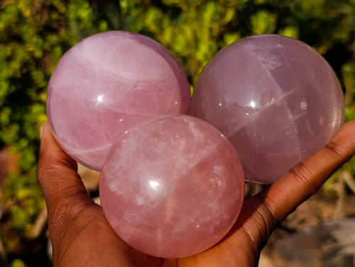 Polished Gemmy Star Rose Quartz Spheres x 3 From Madagascar - Toprock Gemstones and Minerals 