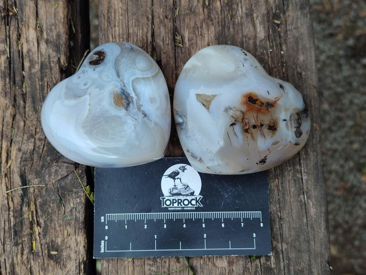 Polished Banded Agate Hearts x 6 From Madagascar - Toprock Gemstones and Minerals 
