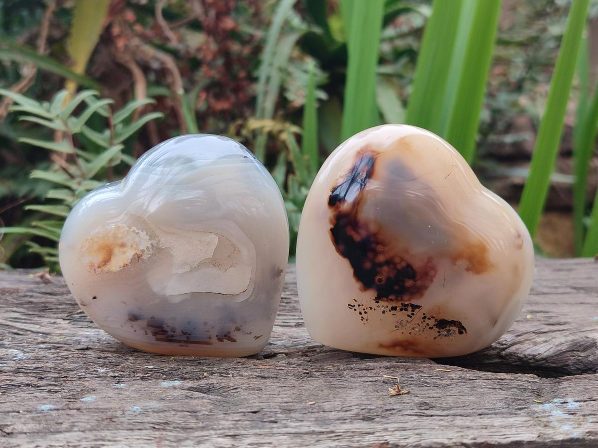 Polished Banded Agate Hearts x 6 From Madagascar - Toprock Gemstones and Minerals 