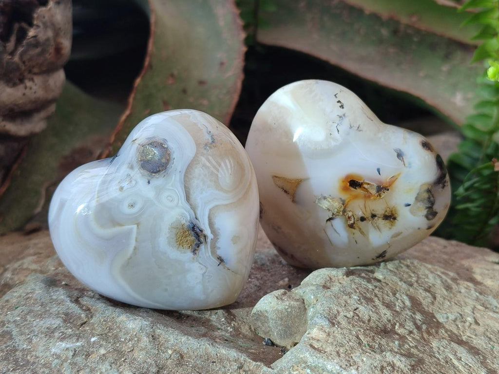 Polished Banded Agate Hearts x 6 From Madagascar - Toprock Gemstones and Minerals 