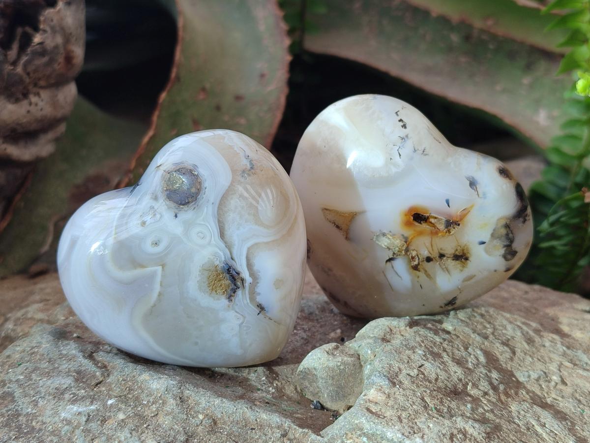 Polished Banded Agate Hearts x 6 From Madagascar - Toprock Gemstones and Minerals 
