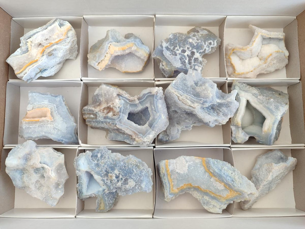 Natural Etched Blue Chalcedony Specimens x 12 From Nsanje, Malawi - Toprock Gemstones and Minerals 