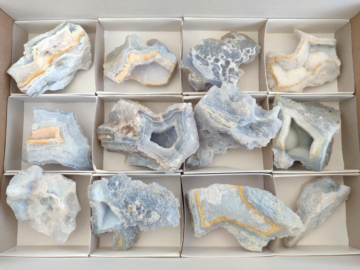 Natural Etched Blue Chalcedony Specimens x 12 From Nsanje, Malawi - Toprock Gemstones and Minerals 