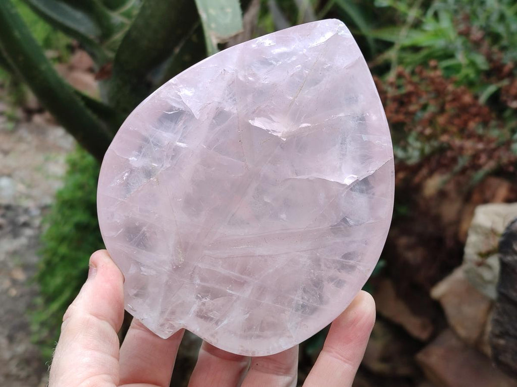 Hand Made Gemmy Rose Quartz Leaf Bowl Carvings x 4 From Madagascar - Toprock Gemstones and Minerals 