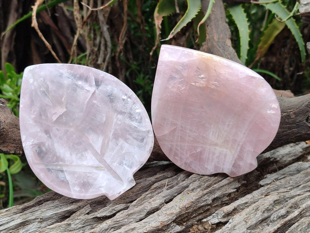 Hand Made Gemmy Rose Quartz Leaf Bowl Carvings x 4 From Madagascar - Toprock Gemstones and Minerals 