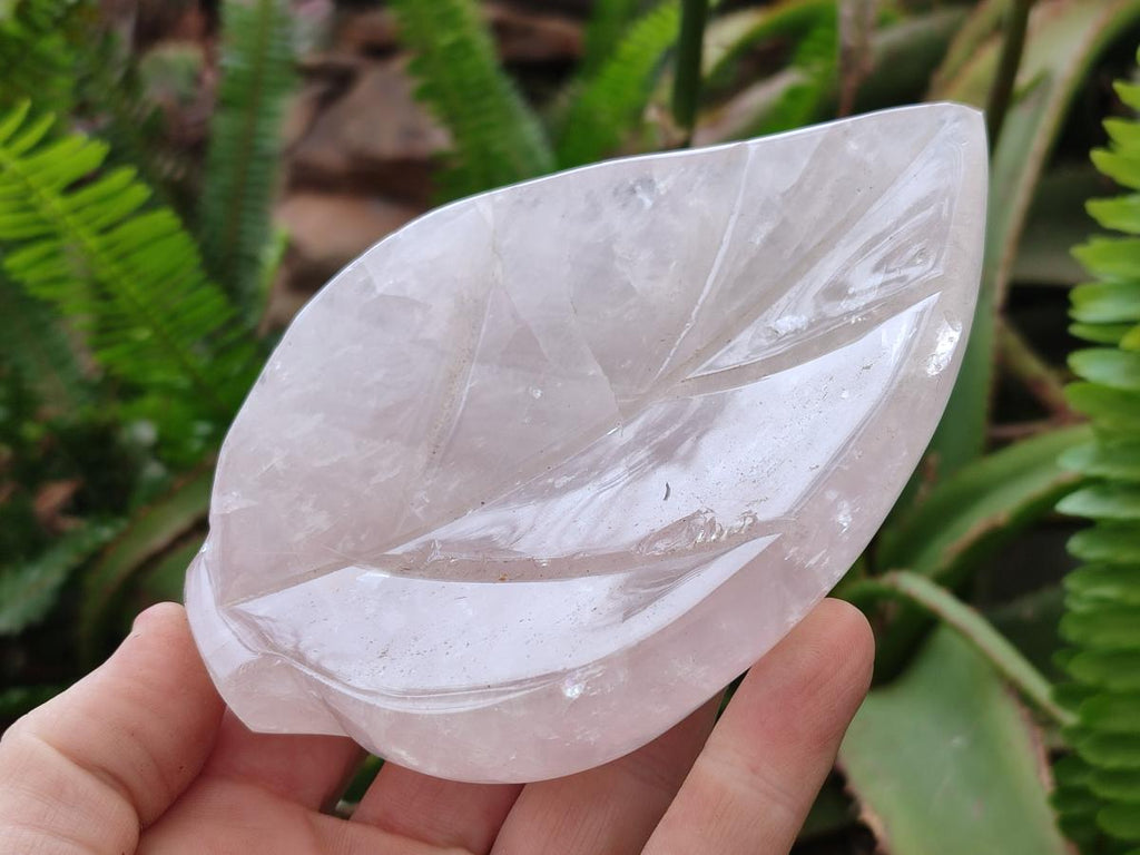 Hand Made Gemmy Rose Quartz Leaf Bowl Carvings x 4 From Madagascar - Toprock Gemstones and Minerals 