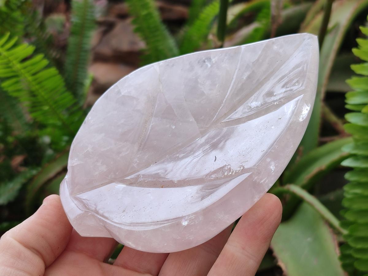 Hand Made Gemmy Rose Quartz Leaf Bowl Carvings x 4 From Madagascar - Toprock Gemstones and Minerals 