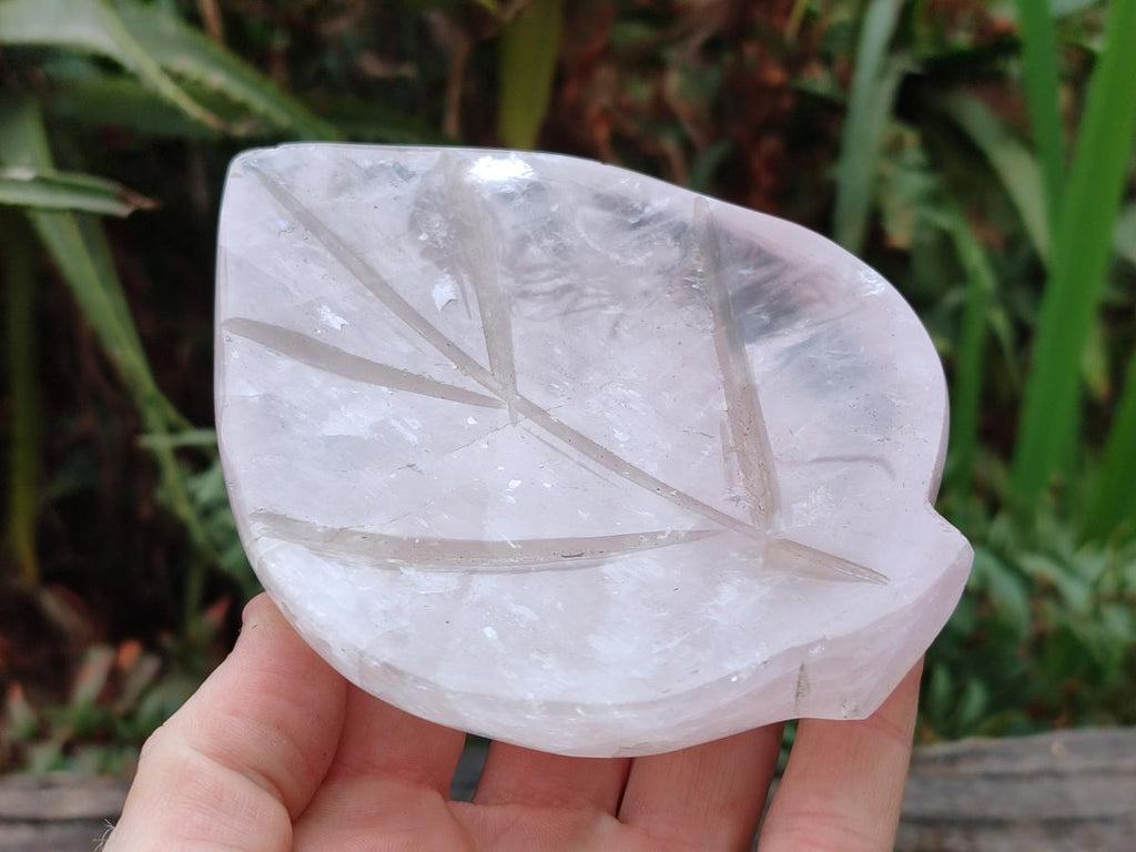 Hand Made Gemmy Rose Quartz Leaf Bowl Carvings x 4 From Madagascar - Toprock Gemstones and Minerals 