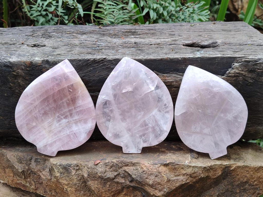 Hand Made Gemmy Rose Quartz Leaf Bowl Carvings x 4 From Madagascar - Toprock Gemstones and Minerals 