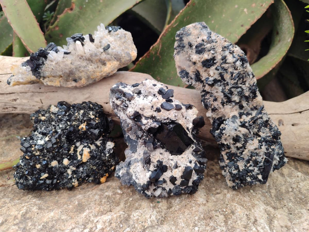 Natural Schorl Black Tourmaline with Associated Minerals x 4 From Erongo, Namibia - Toprock Gemstones and Minerals 