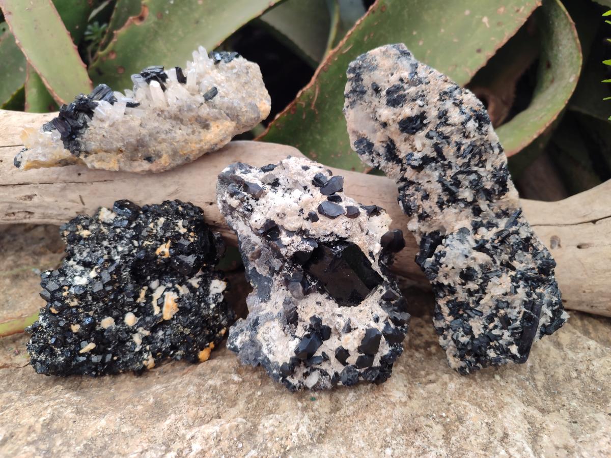 Natural Schorl Black Tourmaline with Associated Minerals x 4 From Erongo, Namibia - Toprock Gemstones and Minerals 