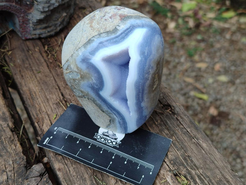 Polished and Natural Blue Lace Agate Standing Display Pieces x 2 From Nsanje, Malawi - Toprock Gemstones and Minerals 