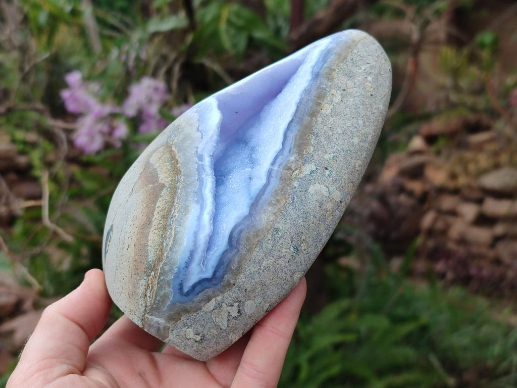 Polished and Natural Blue Lace Agate Standing Display Pieces x 2 From Nsanje, Malawi - Toprock Gemstones and Minerals 