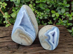 Polished and Natural Blue Lace Agate Standing Display Pieces x 2 From Nsanje, Malawi - Toprock Gemstones and Minerals 