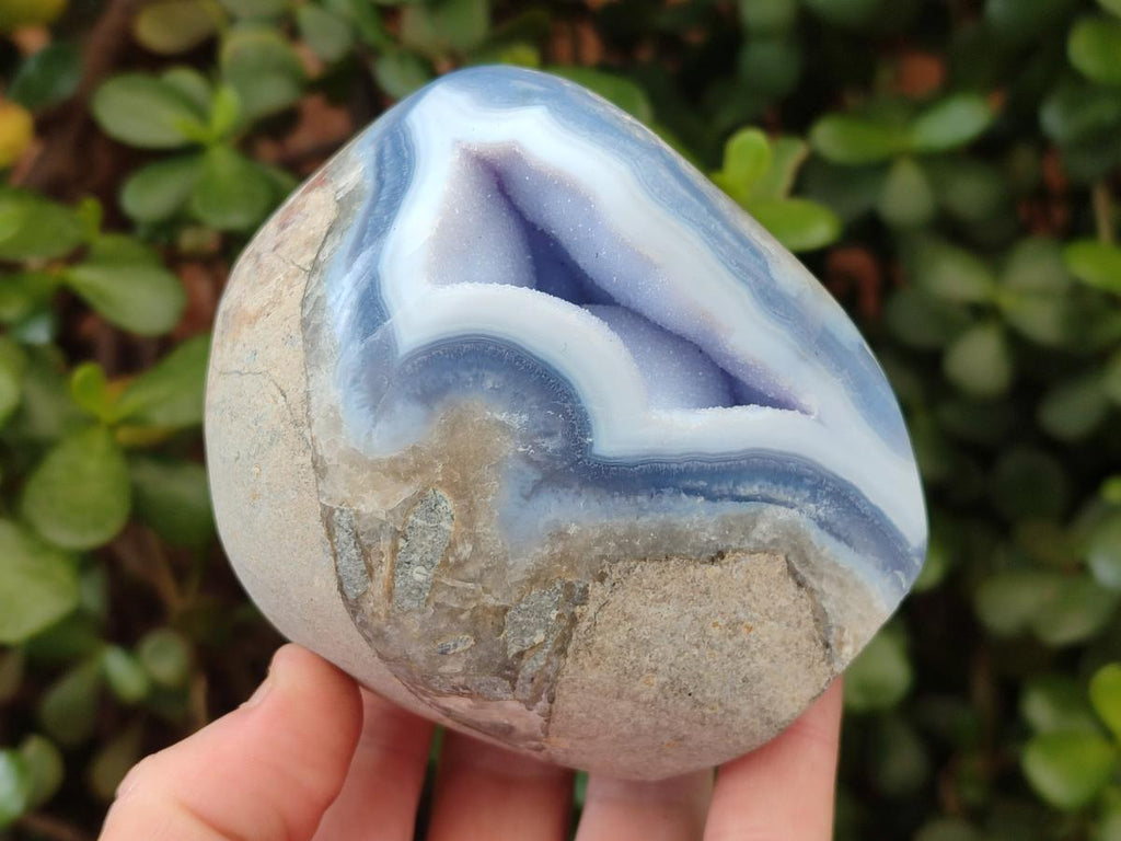 Polished and Natural Blue Lace Agate Standing Display Pieces x 2 From Nsanje, Malawi - Toprock Gemstones and Minerals 