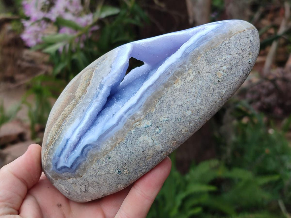 Polished and Natural Blue Lace Agate Standing Display Pieces x 2 From Nsanje, Malawi - Toprock Gemstones and Minerals 