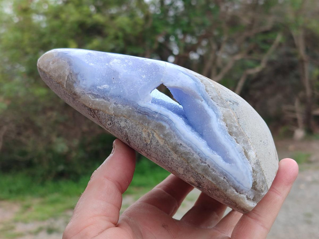 Polished and Natural Blue Lace Agate Standing Display Pieces x 2 From Nsanje, Malawi - Toprock Gemstones and Minerals 