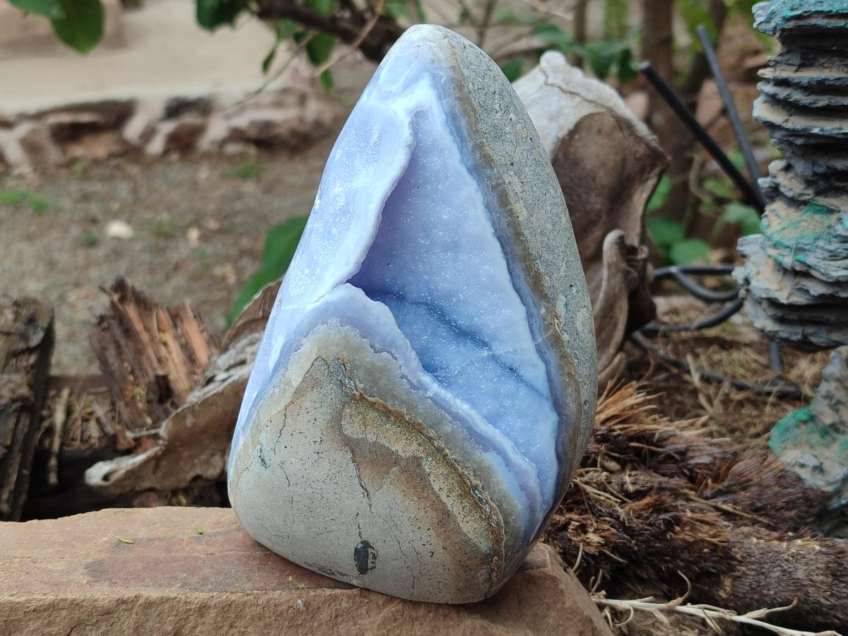 Polished and Natural Blue Lace Agate Standing Display Pieces x 2 From Nsanje, Malawi - Toprock Gemstones and Minerals 