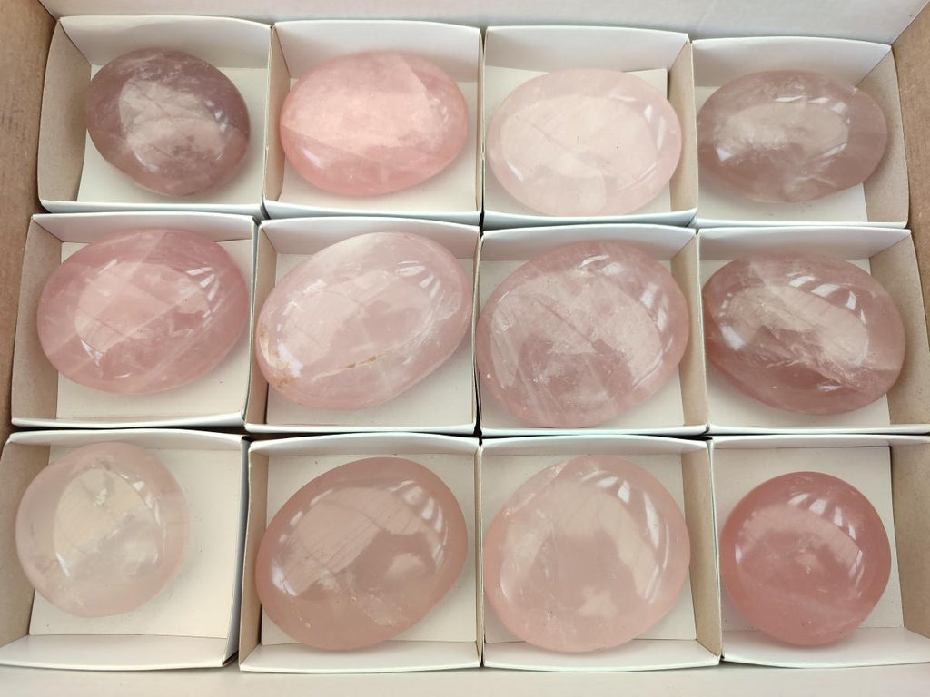 Polished Gemmy Rose Quartz Palm Stones x 12 From Madagascar - Toprock Gemstones and Minerals 