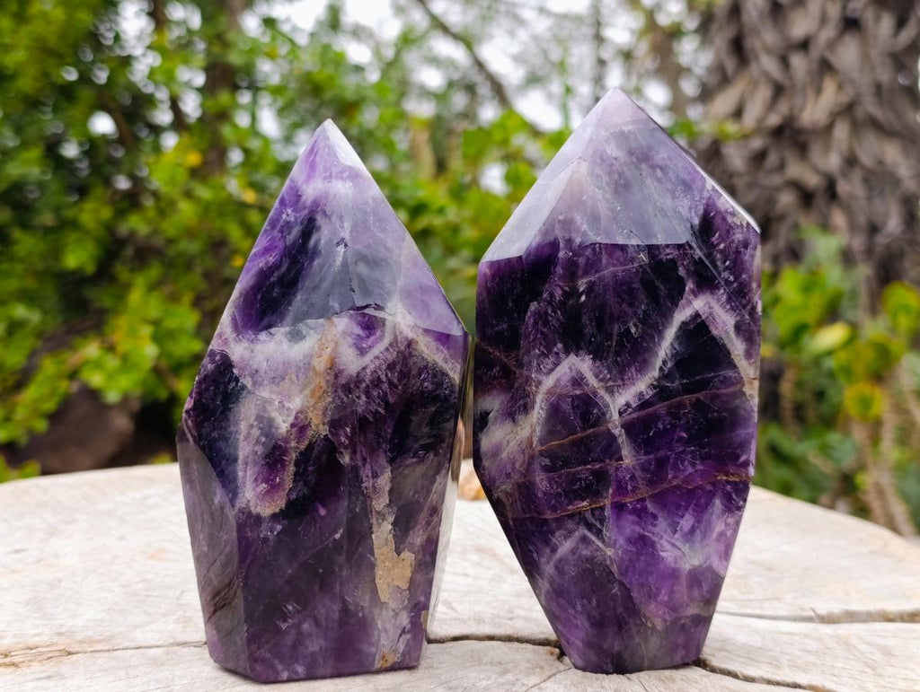 Polished Chevron Amethyst Display Crystals x 2 From Zambia - Toprock Gemstones and Minerals 