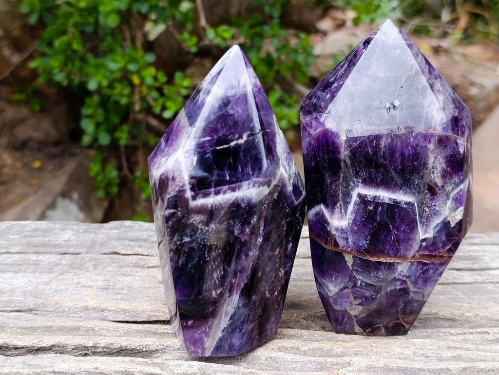Polished Chevron Amethyst Display Crystals x 2 From Zambia - Toprock Gemstones and Minerals 