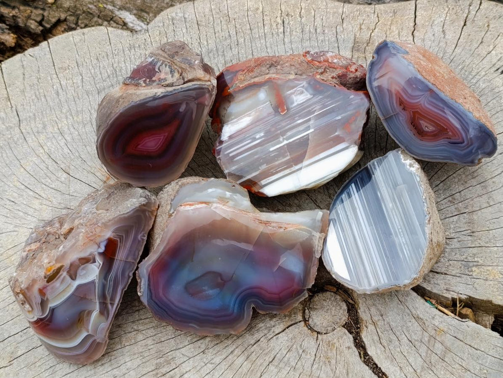 Polished Large One Side Red Shashe River Agate Nodules x 6 From Shashe River, Zimbabwe - Toprock Gemstones and Minerals 