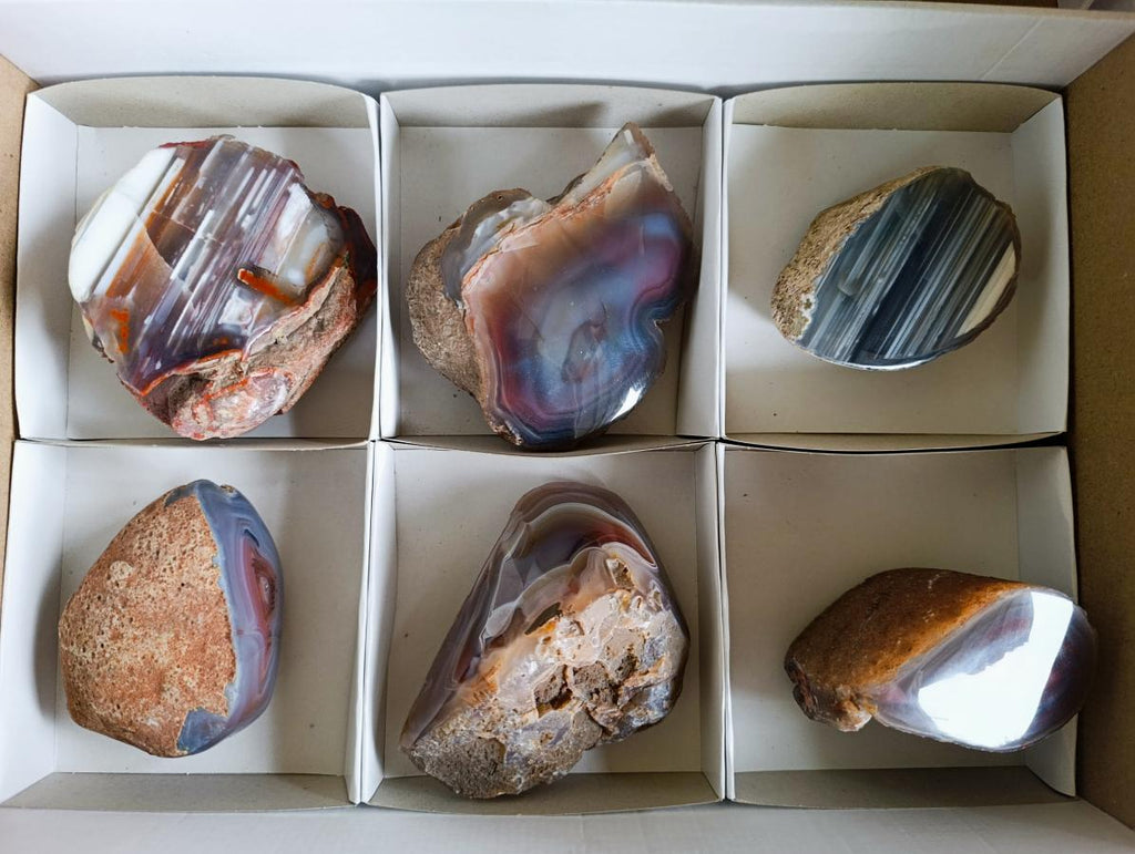 Polished Large One Side Red Shashe River Agate Nodules x 6 From Shashe River, Zimbabwe - Toprock Gemstones and Minerals 