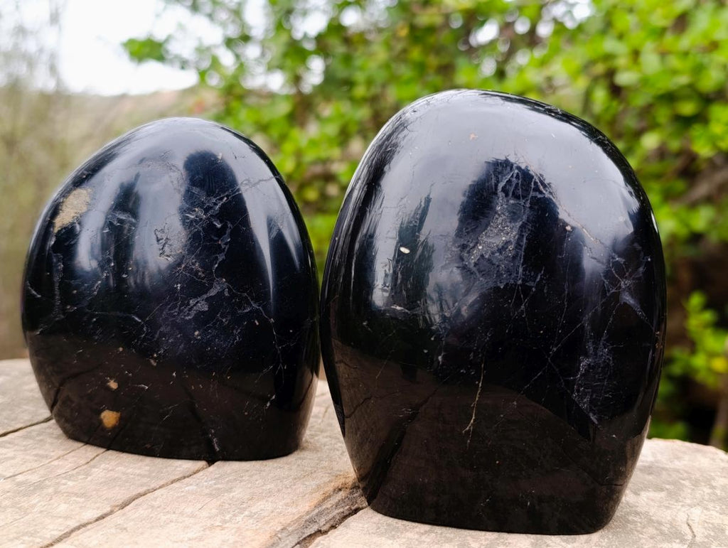 Polished Black Tourmaline Standing Display Pieces x 3 From Madagascar - Toprock Gemstones and Minerals 