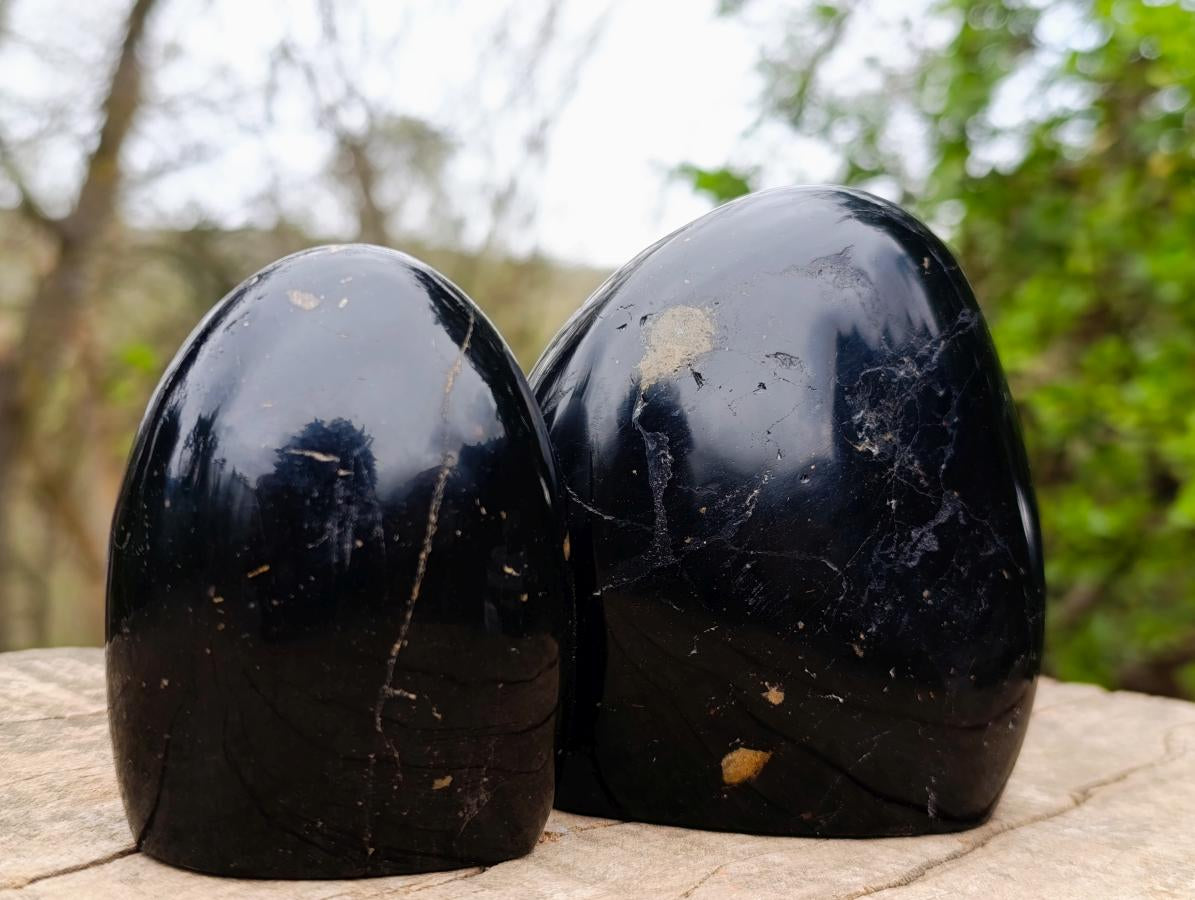 Polished Black Tourmaline Standing Display Pieces x 3 From Madagascar - Toprock Gemstones and Minerals 