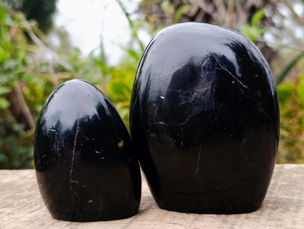 Polished Black Tourmaline Standing Display Pieces x 3 From Madagascar - Toprock Gemstones and Minerals 