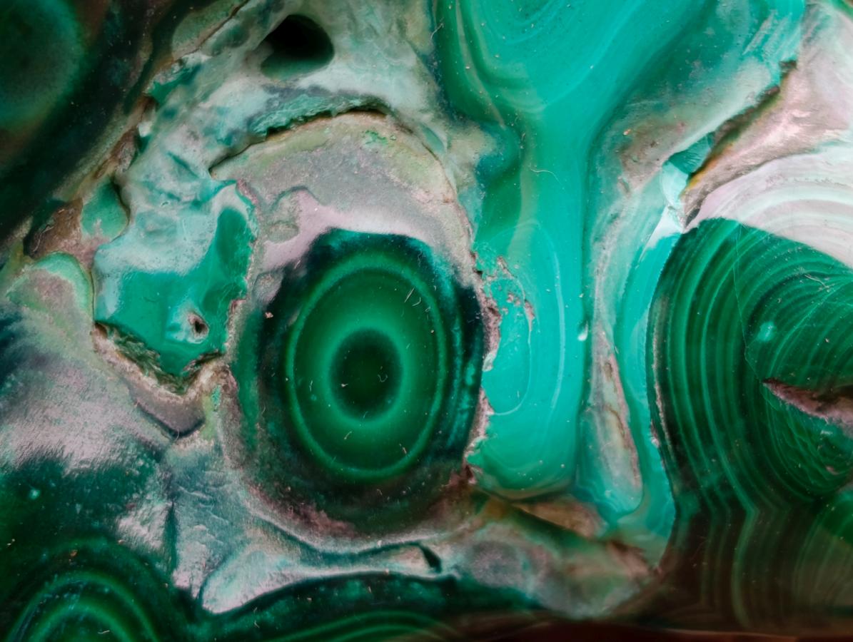Polished and Natural Flower Banded Malachite Free Forms x 2 From Congo - Toprock Gemstones and Minerals 