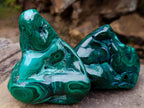 Polished and Natural Flower Banded Malachite Free Forms x 2 From Congo - Toprock Gemstones and Minerals 